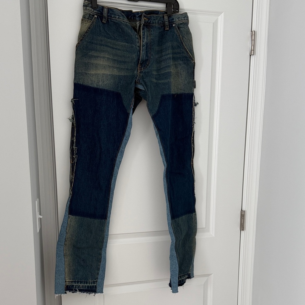 Men's Blue Patchwork Jeans